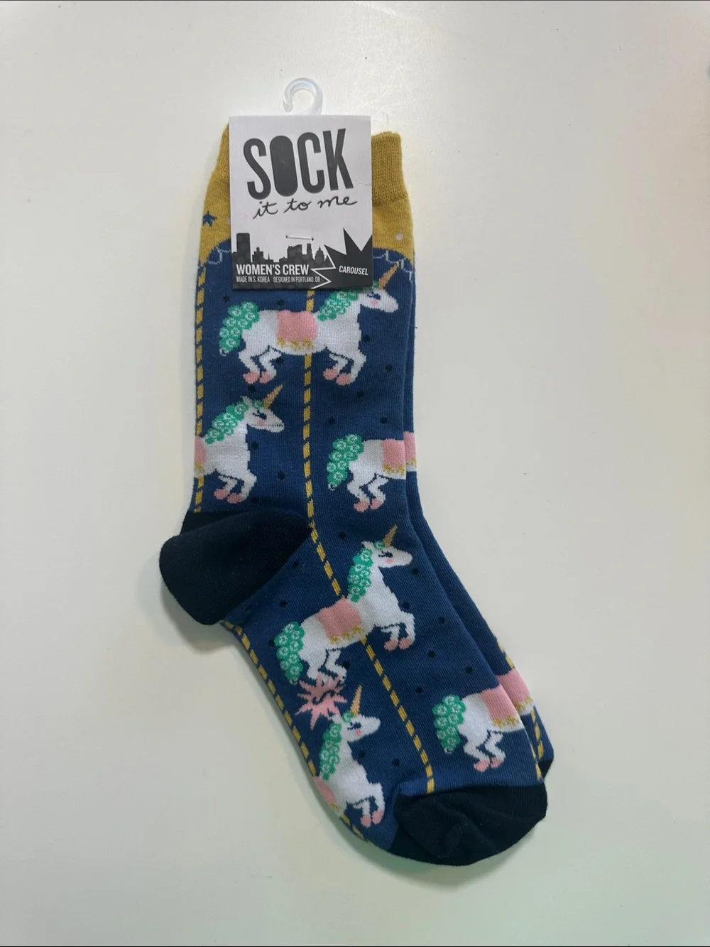 Sock it to me Women’s Crew Blue Socks with Unicorns